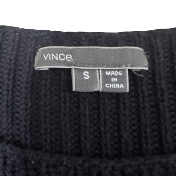 VINCE CHUNKY KNIT COLOR CONTRAST NAVY BLACK CUFFED SWEATER SIZE SMALL - Picture 7 of 9